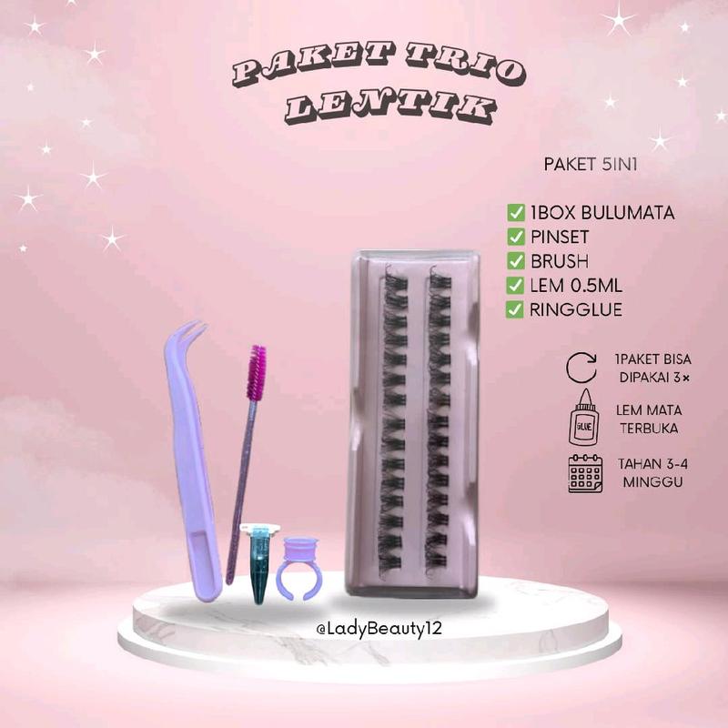 Bulu Mata Eyelash Extension Waterproof dengan Paket Lengkap Trio Mini Lentik - Bulumata 0