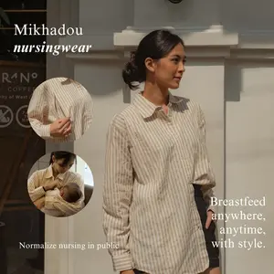 Mikhadou - Baju Menyusui Nursingwear Miel Shirt Oversize / Kemeja Busui Lengan Panjang