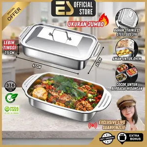 [ES x Suanvinzlie] Nampan Prasmanan Stainless SUS 316 Tebal Dengan Tutup Ukuran Besar Nampan Ikan Bakar Piring Panggangan Serbaguna Multifungsi Kitchenware Dapur Anti Panas Tahan Karat
