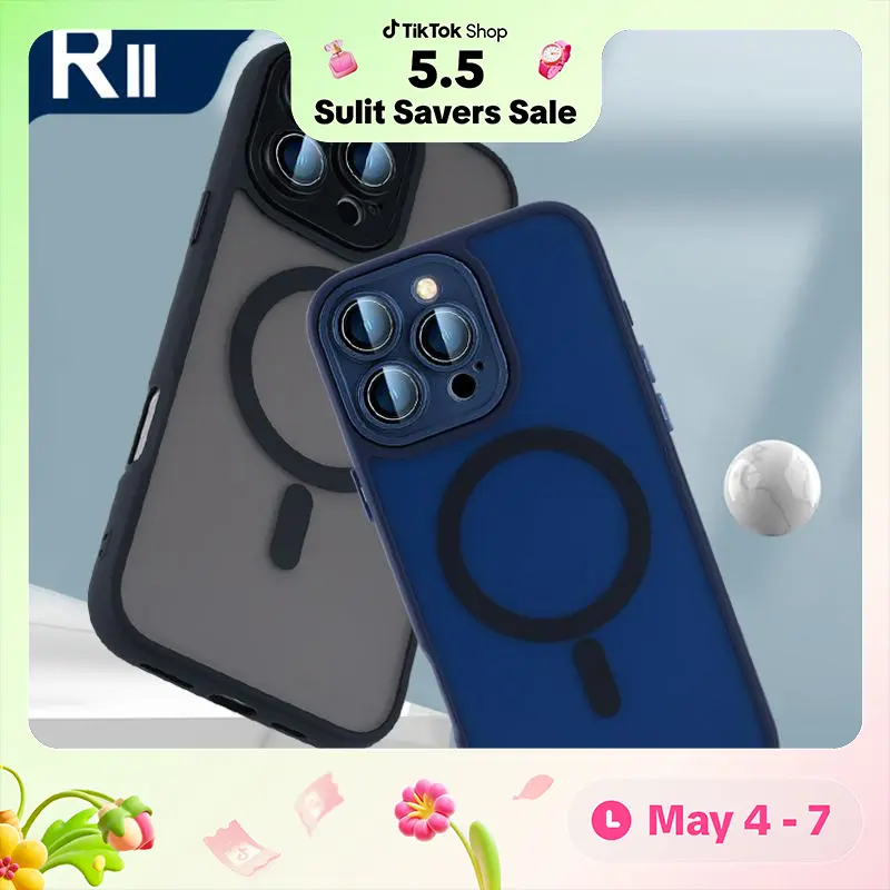 RII Magnetic Wireless Charging  Case for  11 12 13 14 15 Pro Max with Glass Len Shockproof Back Cover Accessories Handheld Protection Protector Casing Protective Screen Protector Acrylic Colorful Smartphone Cellphone Devices