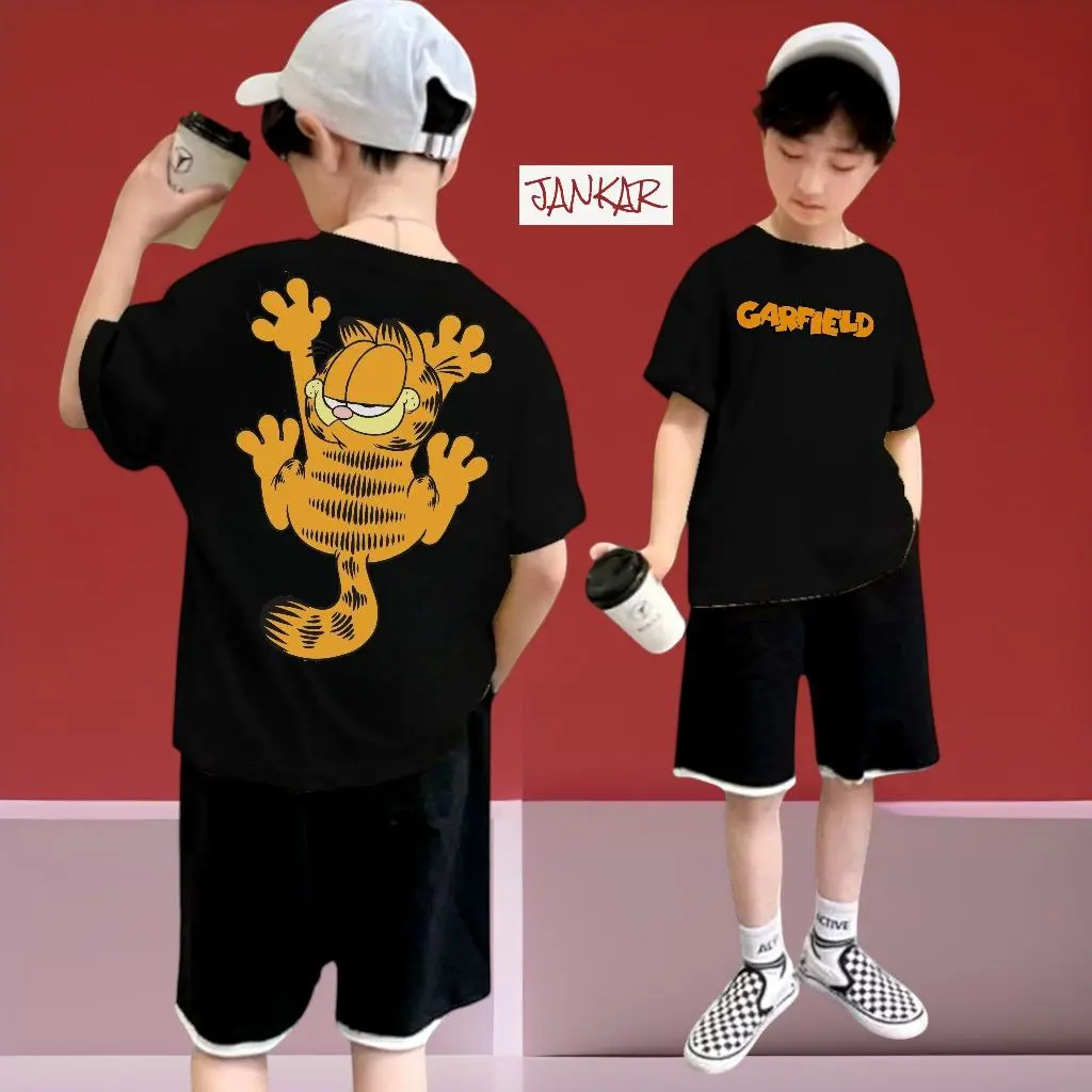(BISA COD) KAOS ANAK KAOS DISTRO ANAK LENGAN PENDEK UNISEX LAKI-LAKI PEREMPUAN MOTIF GARFIELD USIA 2-11 TAHUN