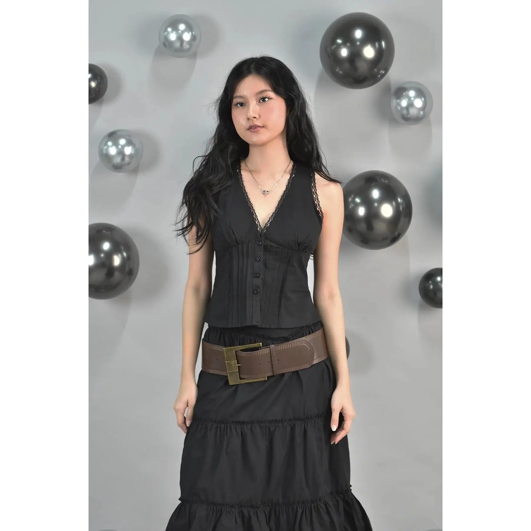 Evelyn Pintuck Lace Trim Padded Vest Top