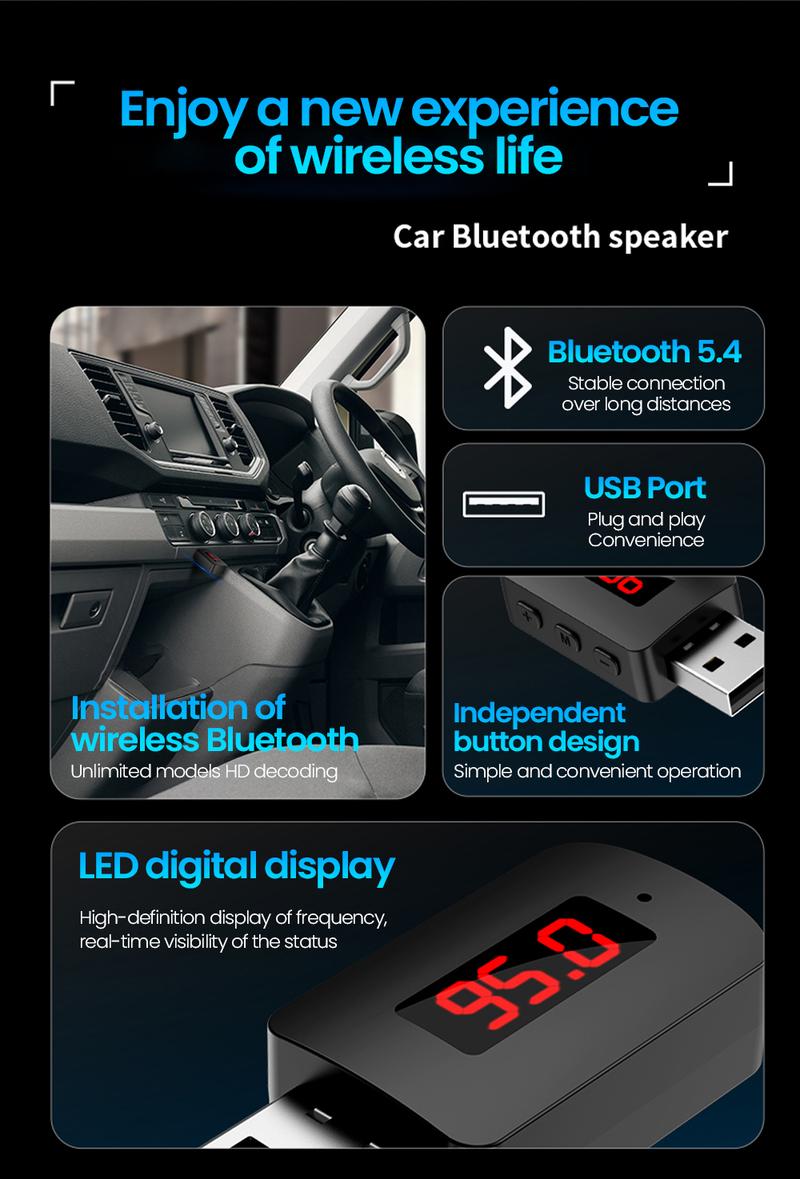 Product Introduction of Bộ Chuyển Đổi AUX trên ô tô Bluetooth không dây, Bộ Thu Âm Thanh BT5.4, Máy phát FM trên ô tô, Bộ Chuyển Đổi âm thanh âm Nhạc 12
