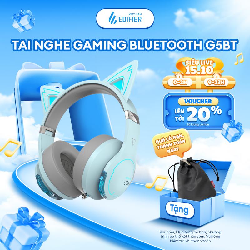 Tai nghe Gaming Edifier Hecate G5BT Thời lượng 40h Playtime, Đèn led RGB - Kết nối không dây và có dây | Hàng chính hãng Bảo hành 15 Tháng Nhét Tai Nghe Nhạc Earphone