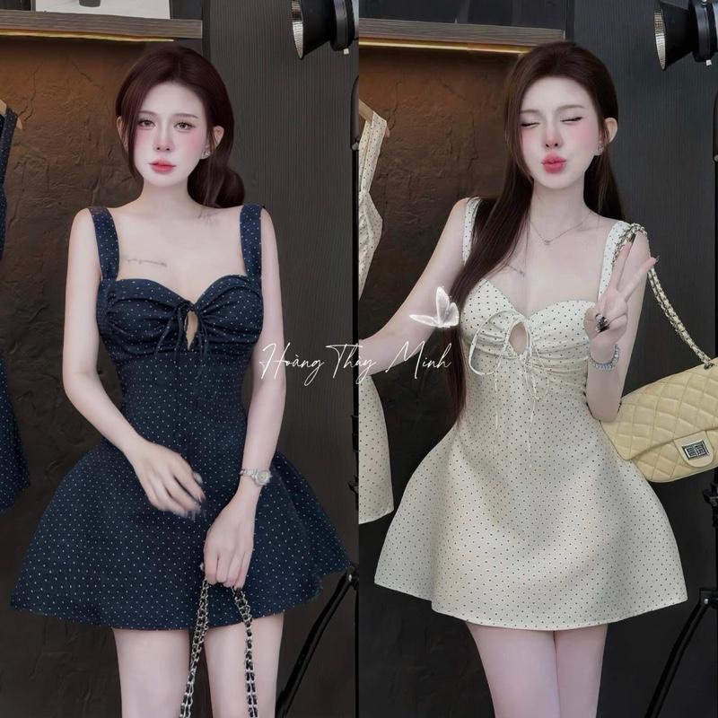 N4- SALE XÃ KHO CUỐI NĂM Kèm Quần-Có Mút Đầm 2 Lớp Chấm bi 2 Dây Khoét Trước Rút Dây Chuẩn Form Dáng A-HoangThuyMinh97