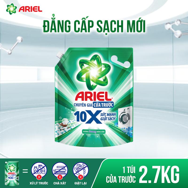 Nước giặt siêu sạch Ariel 10X đậm đặc hương Downy nắng sớm thơm lâu cửa trên/cửa trước 2.7kg - 2.9kg