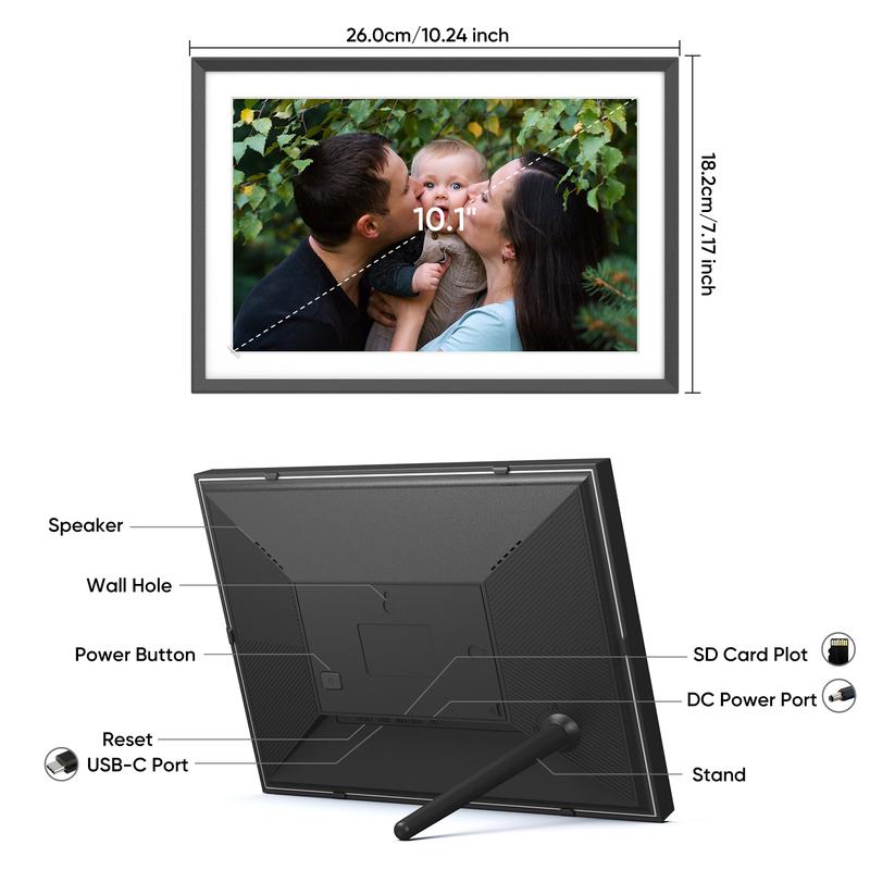 Product Introduction of Bingkai Gambar Digital, ARZOPA Frameo, Skrin Sentuh IPS 10.1 Inci, 32GB, dengan Paparan WiFi Pintar, 1280x800, Putaran Auto dan Slaid Sembang, Mudah Disediakan, Sesuai untuk Berkongsi Foto atau Video dari Mana-mana Sahaja dan Pada Bila-Bila Masa 6