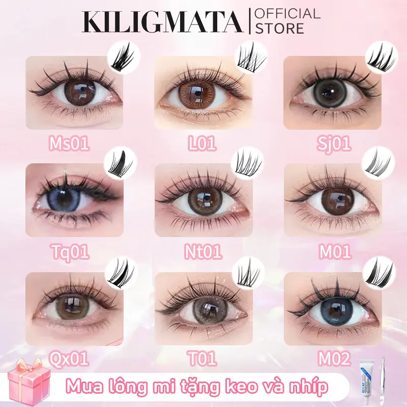 [Same day delivery] KILIGMATA False Eyelashes Box 10 Rows With Natural Thick Wheat Spikes 10-13mm, natural manga large capacity False Eyelashes, easy to use, High quality reusable
