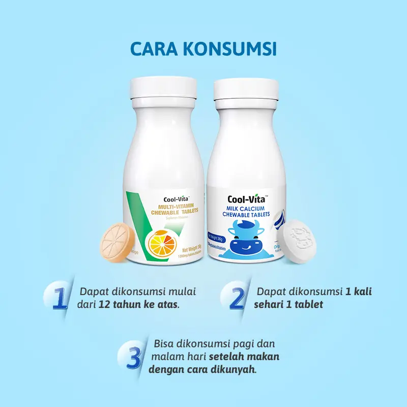 [A] Coolvita 3 Botol Chewable Calcium (Total 90 Tablet)+ 1 pouch DHA gummy (Total 10 Gummy) | Vitamin/Suplemen Anak (Mulai 3 Tahun) dan Dewasa | Dukung Tumbuh Kembang Otak, Tulang & Gigi Secara Optimal 4