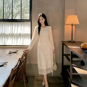 LUMI-Gaun Wanita Terbaru Ramadan 2026 Motif Bahan brukat Lengan Panjang Slimfit Modis dan Trendi