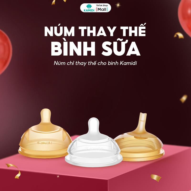  núm ti bình sữa Kamidi làm bằng silicone phù hợp với từng giai đoạn phát triển của bé giúp bé ăn ngon 
