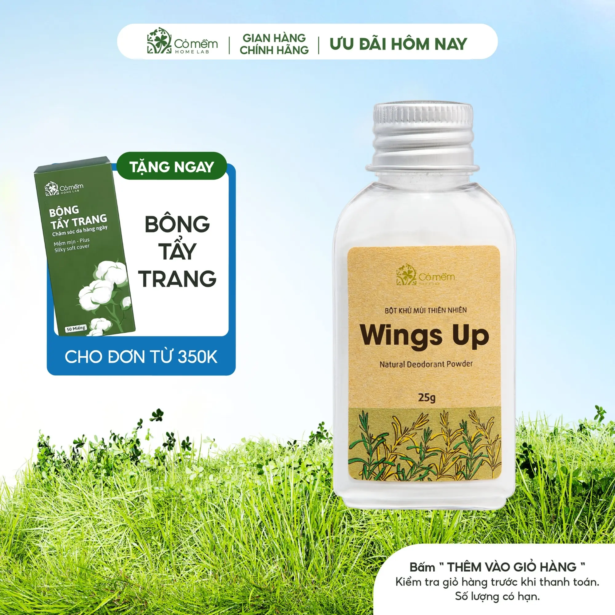 Bột Khử Mùi Wings Up Khử Mùi Hôi Chân Hôi Nách Giảm Tiết Mồ Hôi Cỏ Mềm 25g