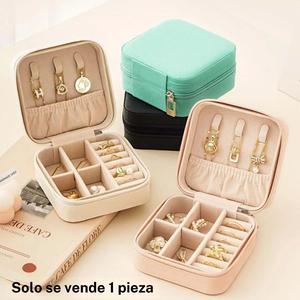 Caja organizadora de joyería portátil para viajes, estuche pequeño de cuero sintético para almacenamiento de anillos, pendientes y collares, diseño compacto fácil de llevar