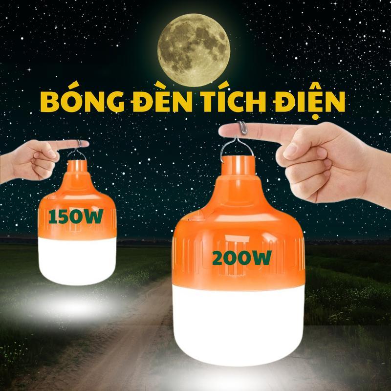 Combo 2 Bóng Tích Điện 150w-200w Siêu Sáng , Bóng Đèn Led Tích Điện Có Móc Treo Tiện Lợi -Dùng Được 2h-3h