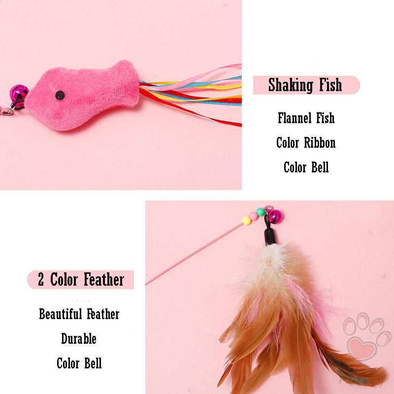 Cat Teaser / Cat Stick / Cat Toy Pink Fish Stick Cats' Favourite / Colourful Feather 4