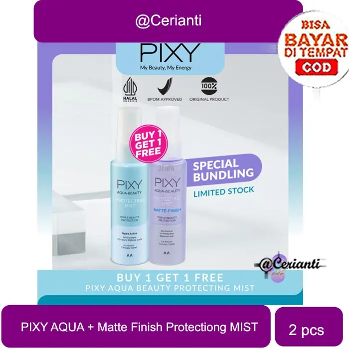 PIXY Aqua beauty Protecting Mist Matte Finish 60ml 100ml Setting Spray Facial Mist Beli 1 Gratis 1 Free_Cerianti 0