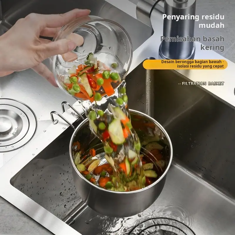 Wastafel dapur keranjang penguras stainless steel baskom cuci multifungsi keranjang penyimpanan sayuran dan buah-buahan keranjang penyimpanan sumpit dan sendok 1