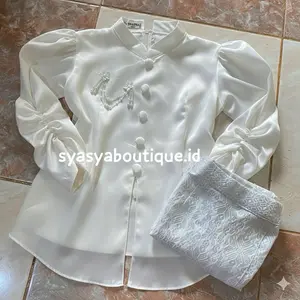 (Umur 1-13thn) AISYAH MIX SONGKET PUTIH SILVER Anak Perempuan Kurung Melayu Malaysia Modern Variasi Kancing Bungkus Payet/Bros Juntai Baju Pesta Viral Satin Premium Full Payet Mutiara