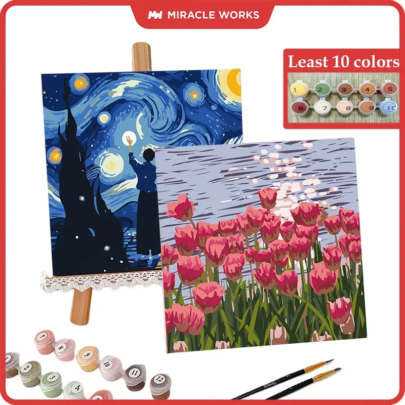 Miracle Works Tranh sơn dầu số hoá 20*20cm kèm khung, combo dụng cụ, Tranh Sơn Dầu Tổng Hợp Nhiều Mẫu