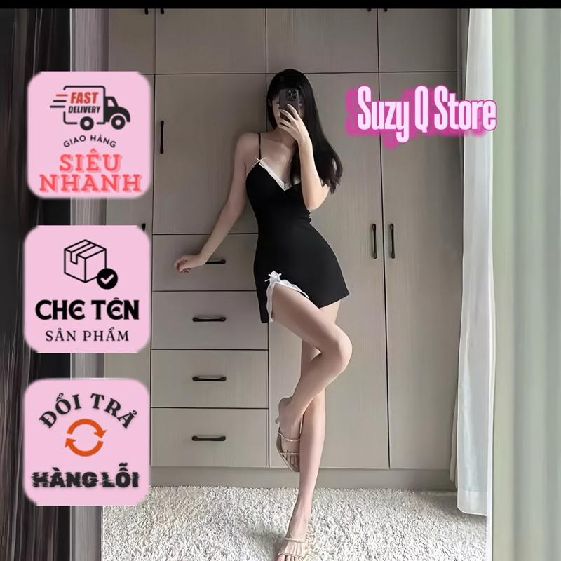 Váy Ngủ-đầm ngủ QC đen hai dây body