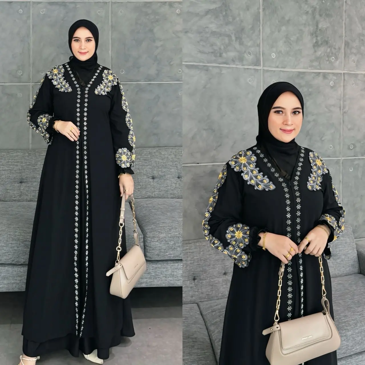 Abaya Turkey Gamis Arab Syakira Muslimah Wanita Dress  Hitam Ceruty Kode 002