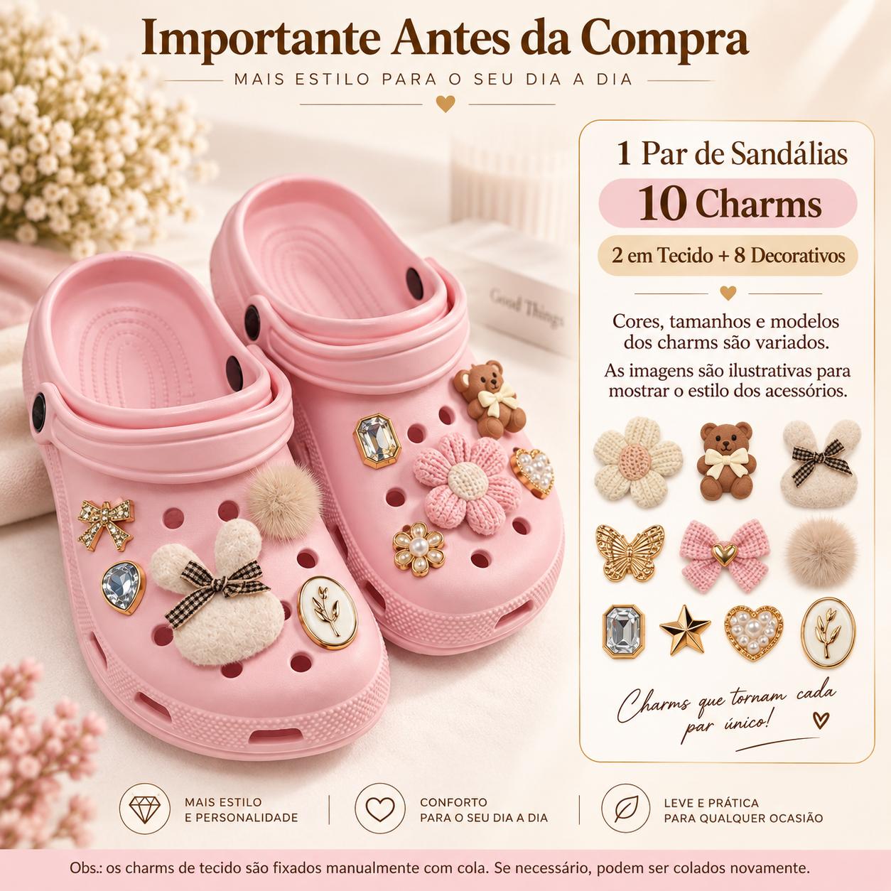 Babuche feminina EVA cor Rosa com charms — foto 10