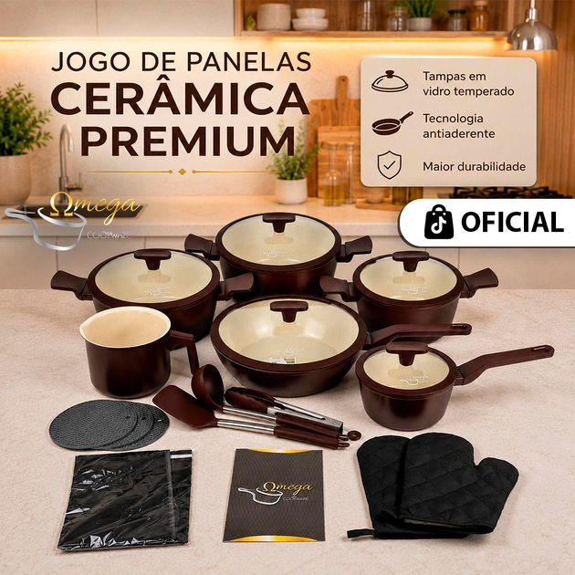 Jogo De Panela Omega Cerâmica Premium 20 Peças - Antiaderente