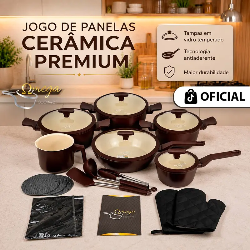 Jogo De Panela Omega Cerâmica Premium 20 Peças - Antiaderente