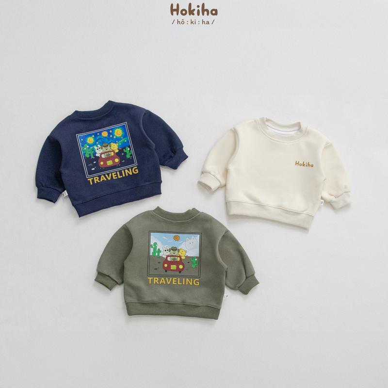 [Hokiha] A189-Áo sweater nỉ in hình dễ thương cho bé trai bé gái chất nỉ ép 2 da mềm mại, thoáng khí size 8-17kg