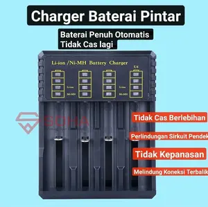 CHB-010 Charger Baterai 4 Port Ni-MH Ni-Cd 1.2V Li-ion 3.7V 18650 AA AAA Kabel Type C Lampu LED Indikator Bukan Lcd