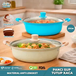 SINDA Panci Sup 27cm Die Cast Anti Lengket SD-8000 Tutup Kaca Tebal Wokpan Multifungsi Semua Kompor Dapur Kitchenware