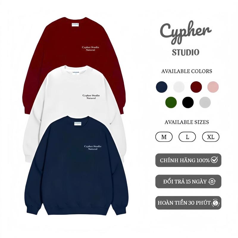 SW03 Bản Nâng Cấp Vải Nỉ Lông Cáo Áo Sweater In CYPHER STUDIO NATURAL Vải Nỉ Lông Cáo Mềm Mịn , Dày Dặn Cổ Tròn Nam , Nữ ( KHÔNG BÁM LÔNG )