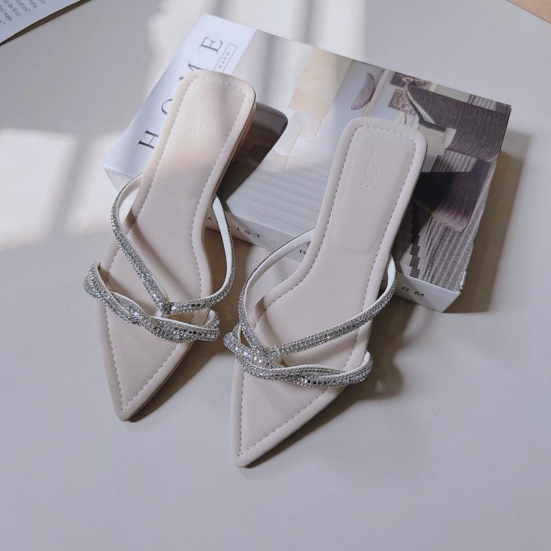 LOVIIECORNER - DÉP THỜI TRANG NỮ QUAI KẸP ĐÍNH ĐÁ - DÉP BỆT NỮ QUAI ĐÍNH ĐÁ MŨI NHỌN ĐẾ 1CM - D230947