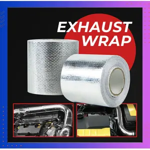 VRacing Lakban Peredam Panas Knalpot 5M 50mm MD-1901 untuk Exhaust Wrap Bahan Fiberglass & Aluminium Foil Lindungi Knalpot dari Luka Bakar