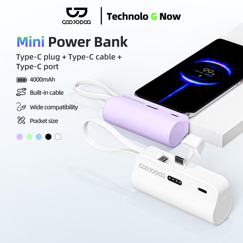 GOOJODOQ 2025 Sạc Dự Phòng Mini GOOJODOQ 4000MAh ,Tích Hợp Cáp Type-C & Lightning ,Pin Hiệu Suất Cao Cầm Tay Và Kích Thước Bỏ Túi
