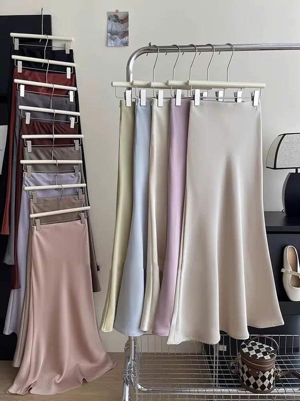 chân váy lụa satin midi dáng dài khóe kéo hàng quảng châu