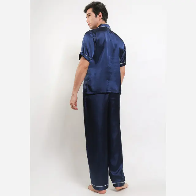 Anne Wintours Pyjama Pijama Baju Tidur Satin Silk Short Sleeve Long Pants Sleepwear Pria 1