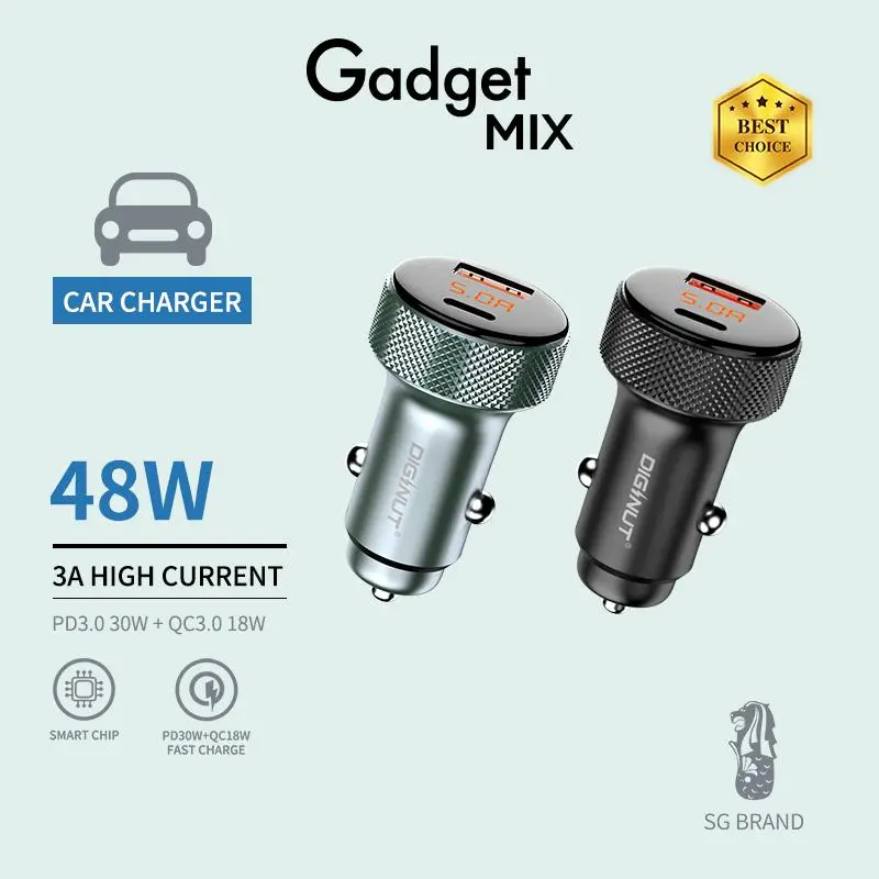 Gadget MIX Diginut CP-26 PD30W+QC18W Car Charger - Fast Charging with Zinc Alloy Build - Smartphones