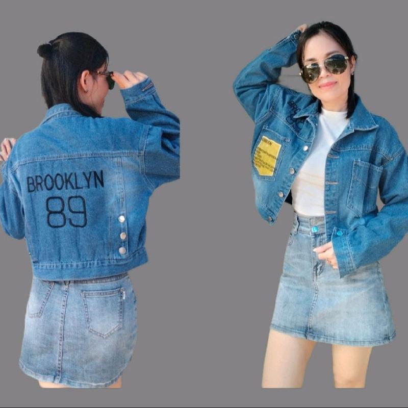 Free size 40 60 Áo khoác jean from vừa BROOKLYN89 xinh đẹp cho cô nàng màu xanh40-60kg BL Jacket Nữ Women Có Cổ Top bán chạy