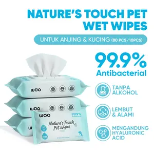 Woo Nature’s Touch Pet Wet Wipes – Alcohol Free, Natural Formula for Cats & Dogs (10 Sheets / 80 Sheets)