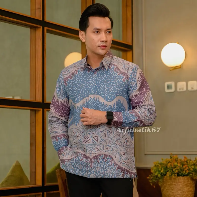 Baby blue kemeja batik katun prima premium lapis furing hero batik Tangan panjang dan pendek by arfabatik67
