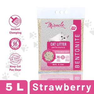 Pasir kucing Miracle | Aroma Strawberry 5 liter Bentonite Gumpal Wangi
