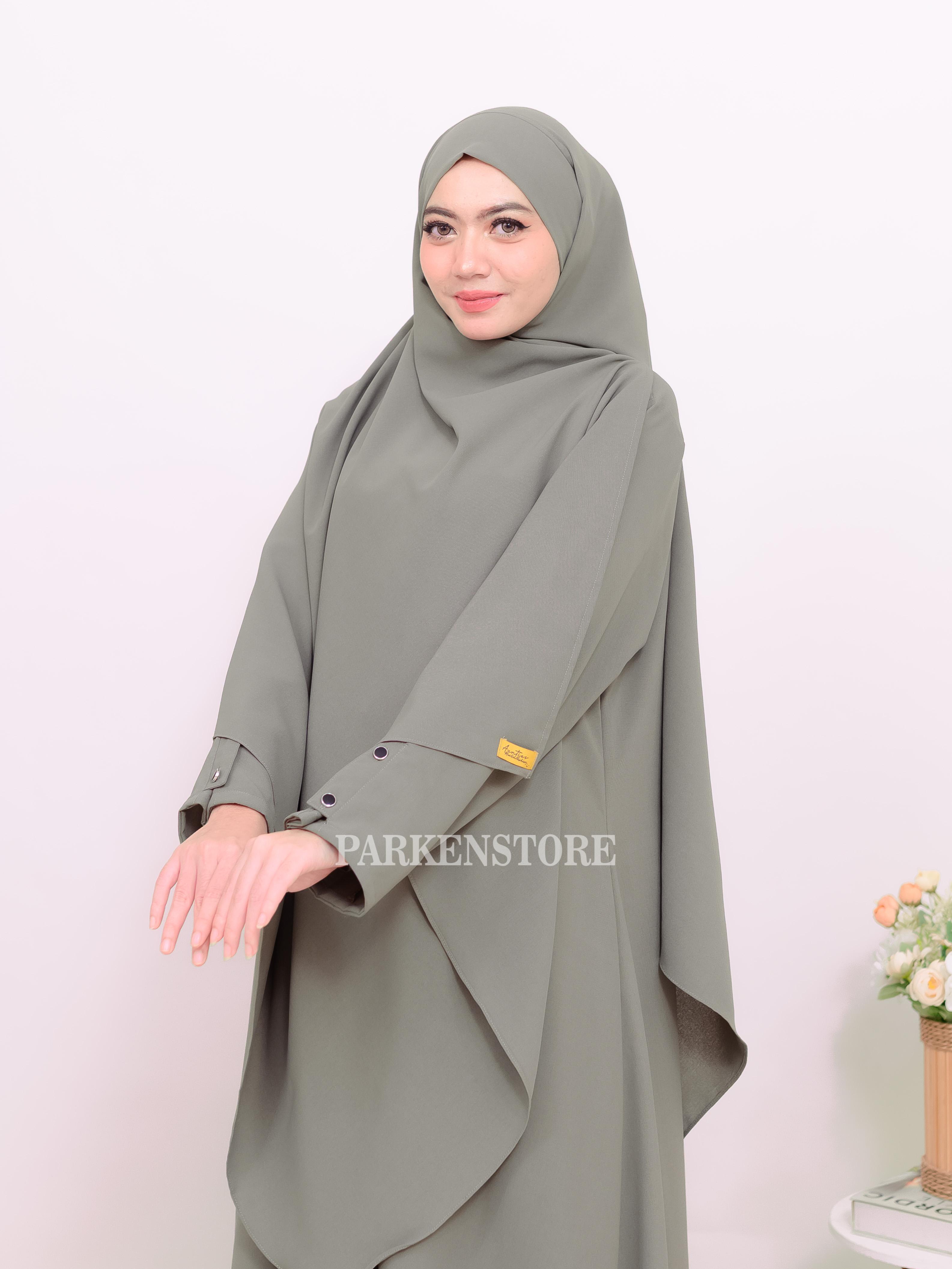 Gamis Maisha - Abaya Syar'i Set Hijab PASBAN + Free Cadar tali Sabrina Anti UV Wanita Muslim  Dewasa Remaja Syari Lebaran Pesta