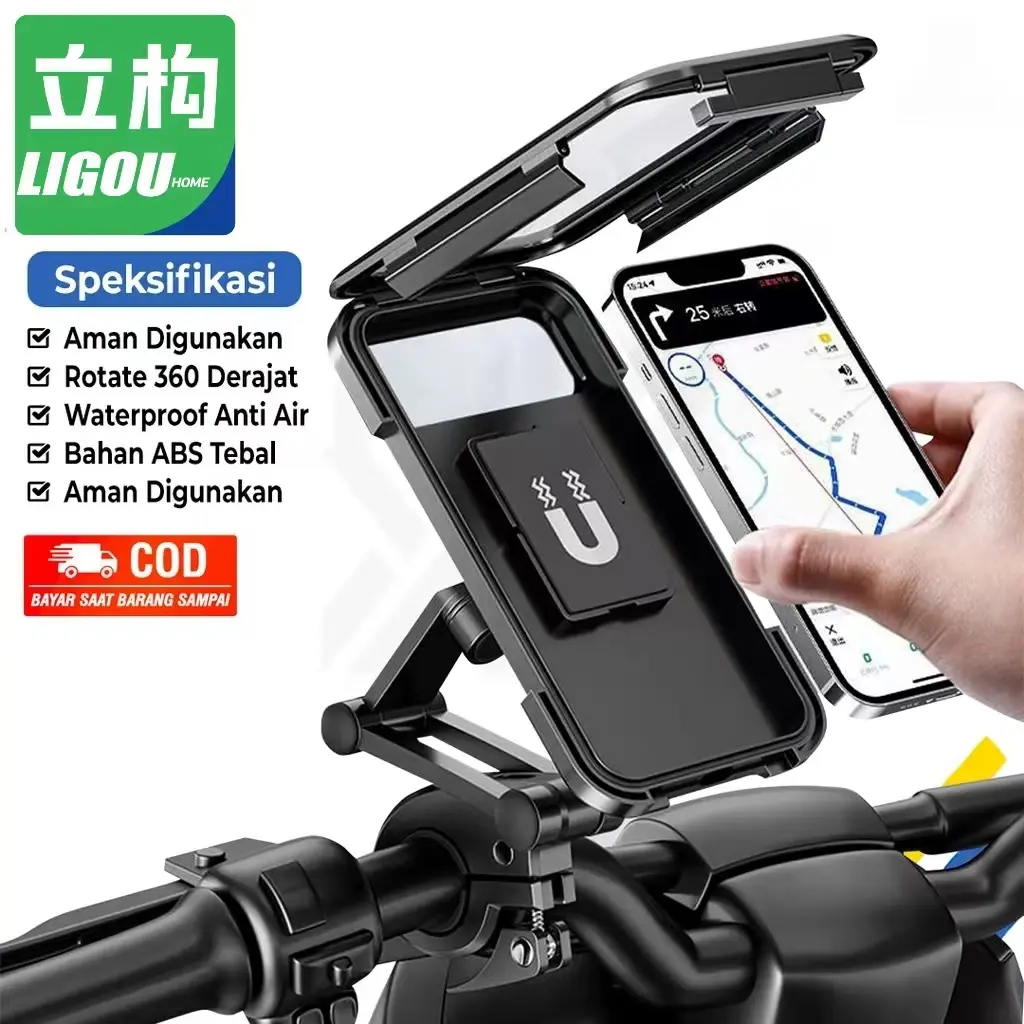 PHONE HOLDER HP MOTOR / SEPEDA WATERPROOF ANTI AIR 360 Hisap Magnetik Dudukan Ponsel Mobil