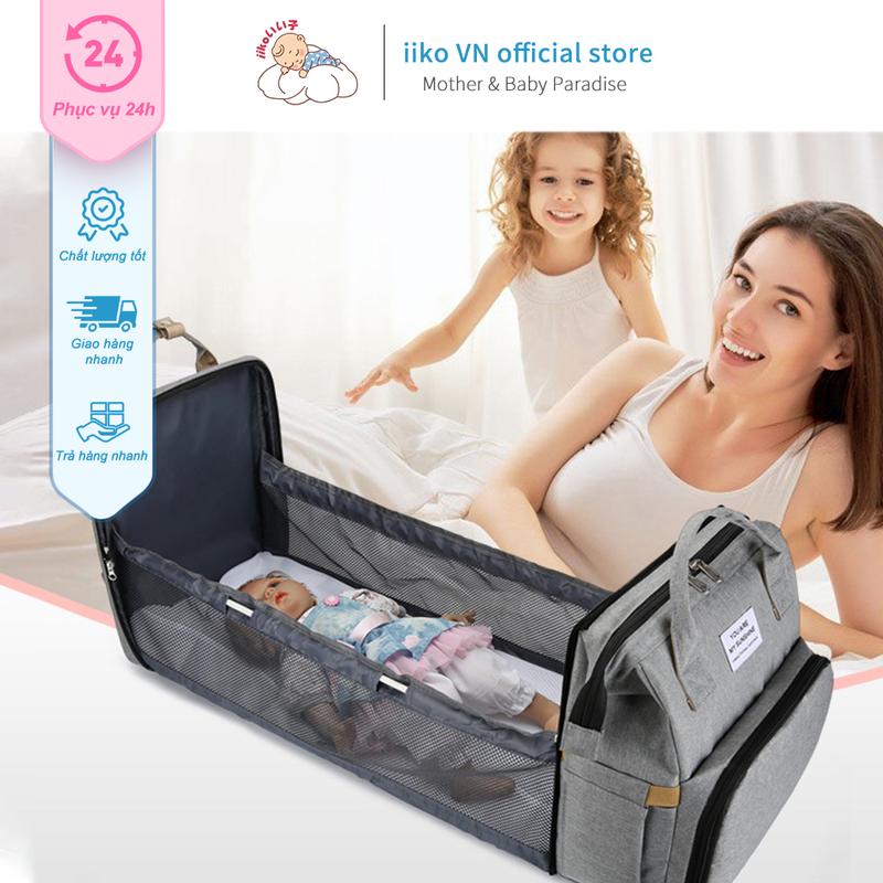 【TOP Túi Đa Năng iiko - Giường Bạt USB + Giữ Nhiệt Sữa | Đựng 3 Bình Sữa | Treo Xe Đẩy