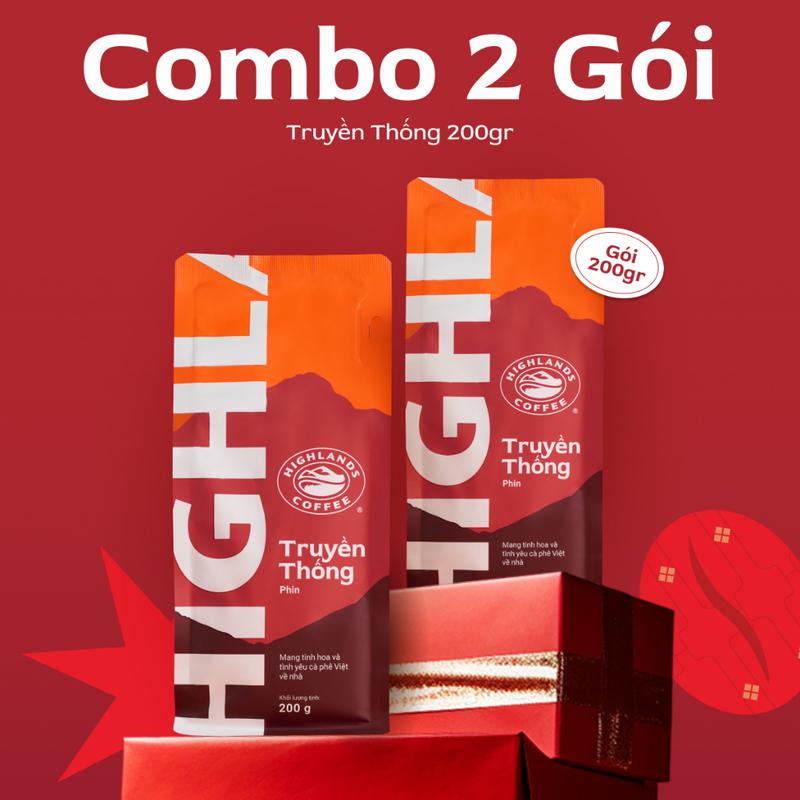 TOP Combo 2 gói Cà phê rang xay Truyền Thống Highlands Coffee 200g/gói