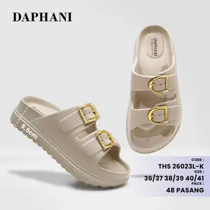 Sandal Slop Wanita Wedges Anti-Slip Karet EVA Style Korea Jelly Kekinian Tinggi 5cm