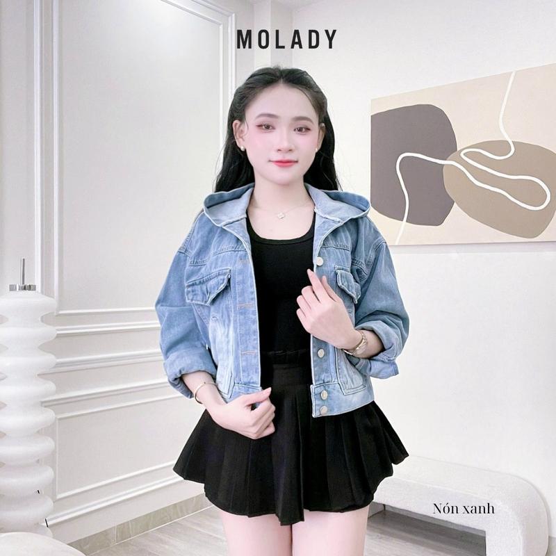 MOLADY - Áo Khoác Jeans Nữ Form Basic Túi Hộp Tiện Lợi Thêu Gấu Sau Lưng Độc Đáo K26