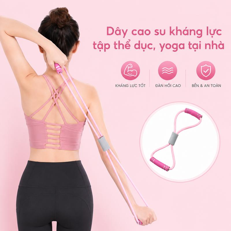 Dây Kéo Tập Gym, Dây Đàn Hồi Tập Tay Vai Dây Kháng Lực Tập Gym Hình Số 8 Dành Cho Nam Nữ