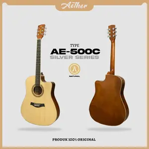 AETHER Gitar Akustik AE-500C Natural Tanam Besi Top Meranti Steel String Original Handmade